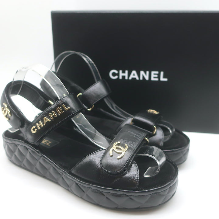 Chanel CC Quilted-Platform Dad Sandals 