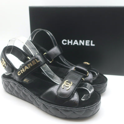 Chanel CC Quilted-Platform Dad Sandals 