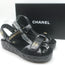 Chanel CC Quilted-Platform Dad Sandals Black Shiny Calfskin Leather Size 38