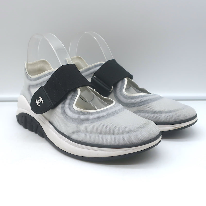 Chanel CC Strap Mesh Running Sneakers Light Gray Size 38