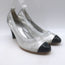 Chanel Cap Toe CC Ballet Pumps Black Patent & Silver Metallic Leather Size 39