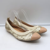 Chanel cap-toe sequin scrunch ballet flats in gold and beige leather, pre-owned authentic luxury (EU 39)