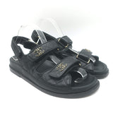 Chanel Chain CC Dad Sandals Black Quilted Caviar Leather 