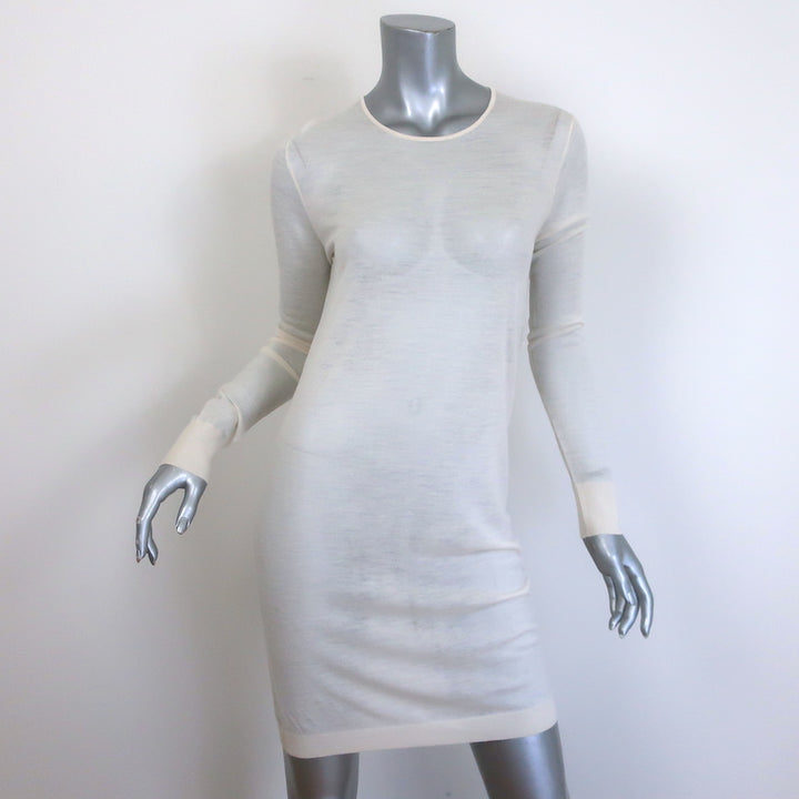 Chanel Crewneck Mini Sweater Dress Ivory Semi-Sheer Silk