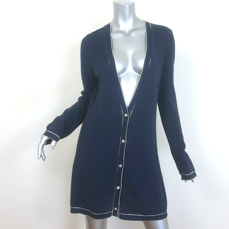 Chanel Cruise 2014 Piped V-Neck Long Cardigan Navy Cotton 