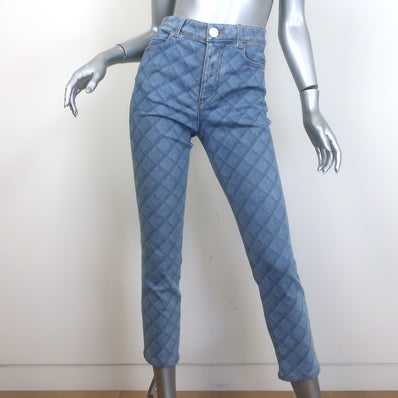Chanel Diamond-Check Skinny Jeans Light Blue Stretch Denim Size 38