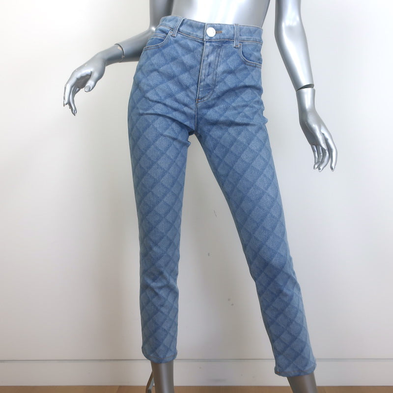 Chanel Diamond-Check Skinny Jeans Light Blue Stretch Denim Size 38