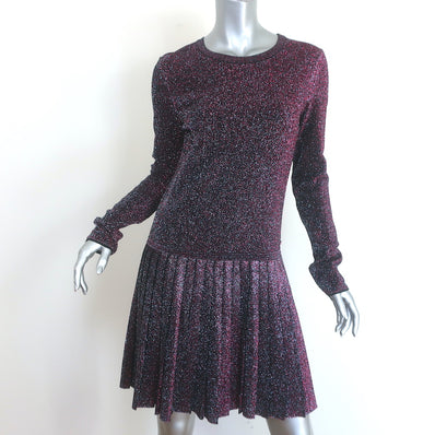 Chanel FW14 Pleated Metallic Long Sleeve Dress