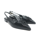 Chanel Heart CC Pointed Toe Slingback Flats Black Patent 