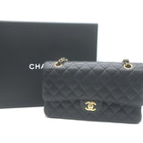 Chanel Medium Double Flap Bag Black Quilted Caviar Leather Chain Strap Crossbody