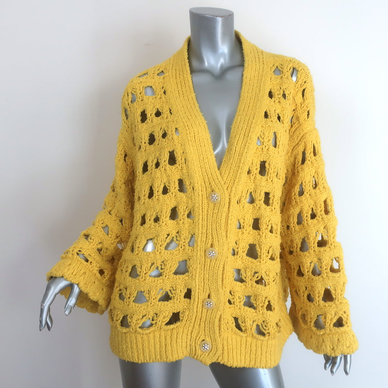 Chanel Open Knit Cardigan Yellow Cotton-Blend Size 38