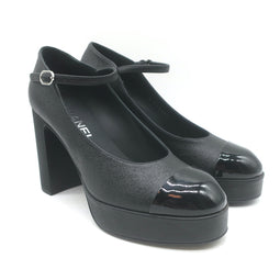 Chanel Pearl-CC Patent Cap Toe Platform Mary Jane Pumps
