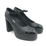 Chanel Pearl-CC Patent Cap Toe Platform Mary Jane Pumps