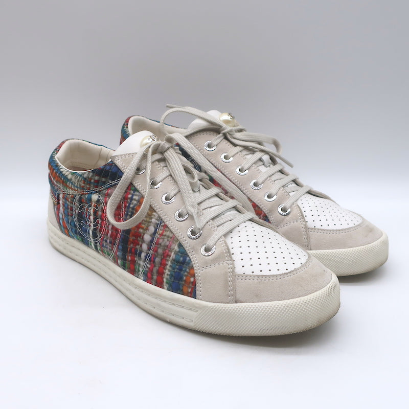 Chanel Pearl CC Multicolor Tweed Low Top Sneakers