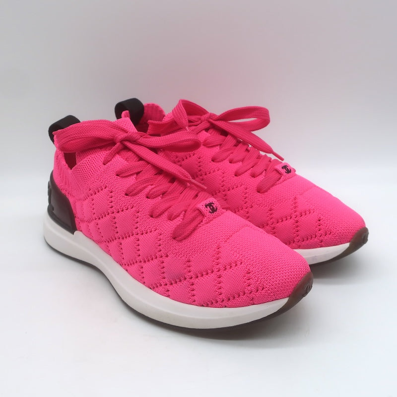 Chanel Quilted Knit Low Top Sneakers Hot Pink Size 37.5