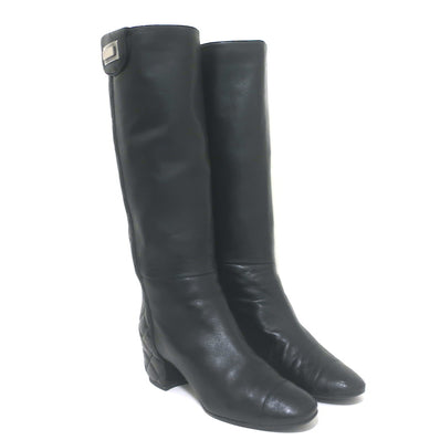 Chanel Quilted Leather Cap Toe Knee High Boots