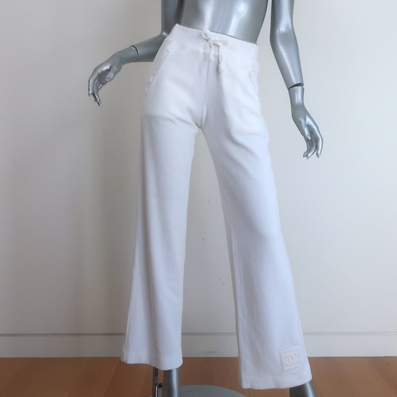 Chanel Sport 09C Terry Cloth Flared Pants White Size 38