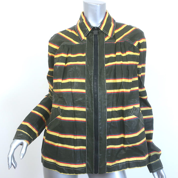 Chanel Striped Zip-Up Rain Jacket Black &amp; Yellow Size 38