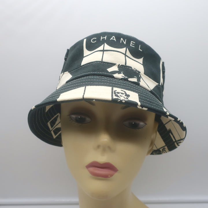 Chanel Window Print Bucket Hat Black &amp; White Canvas Size Medium