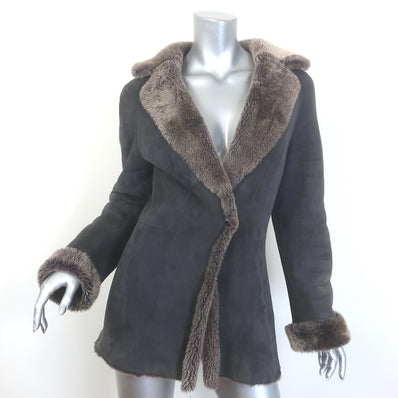 Charles Chang-Lima shearling jacket in dark gray and brown, authentic pre-owned designer outerwear