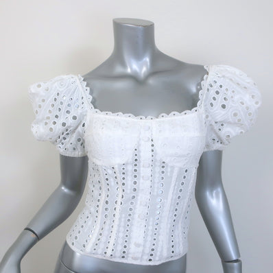 Charo Ruiz Ibiza Ella Eyelet-Embroidered Corset Top White Size Medium