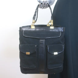 Chloe Braided Strap Front-Pocket Large Tote Black