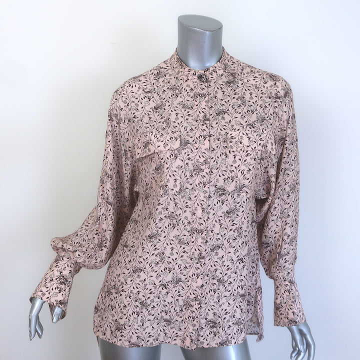 Chloe Button Down Blouse Pink Floral Print Silk Size 34