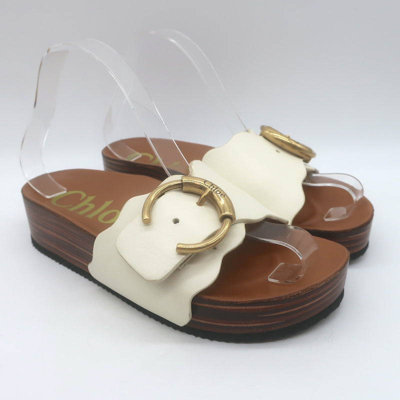 Chloe Lauren Buckled Flatform Slide Sandals 
