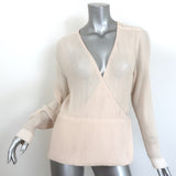 Chloe Long Sleeve Ribbed Wrap Top Light Nude Cotton-Blend Size Medium