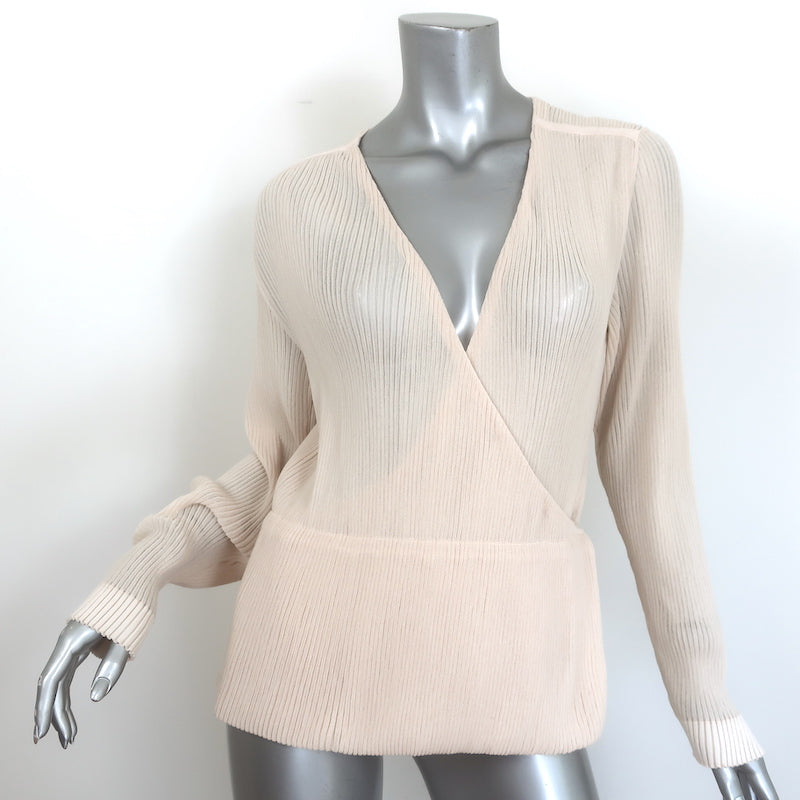 Chloe Long Sleeve Ribbed Wrap Top Light Nude Cotton-Blend Size Medium