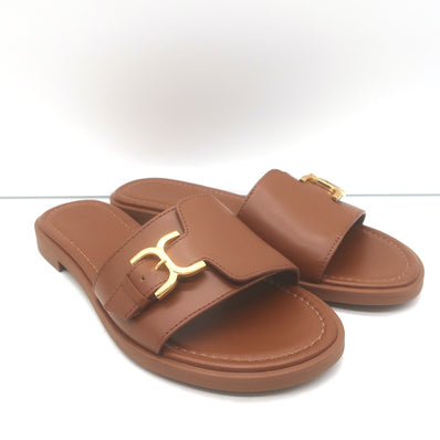 Chloe Marcie Buckled Slide Sandals Brown Leather Size 38 NEW