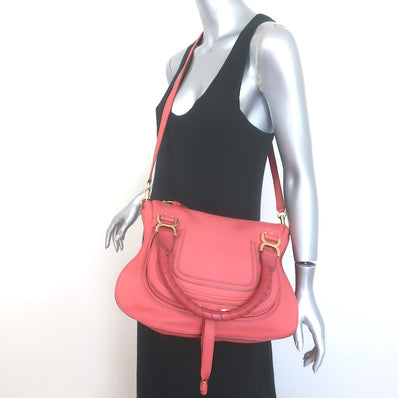 Chloé Medium Marcie satchel in Paradise Pink pebbled leather, authentic pre-owned crossbody with gold-tone hardware