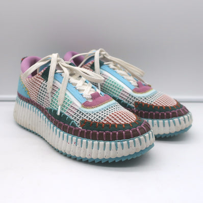 Chloe Nama Knit Platform Sneakers Creamy Lilac/Multi Size 40