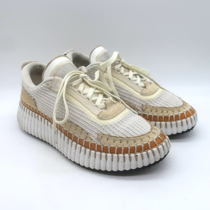 Chloe Nama Mesh Speckled-Platform Sneakers Cream Size 39