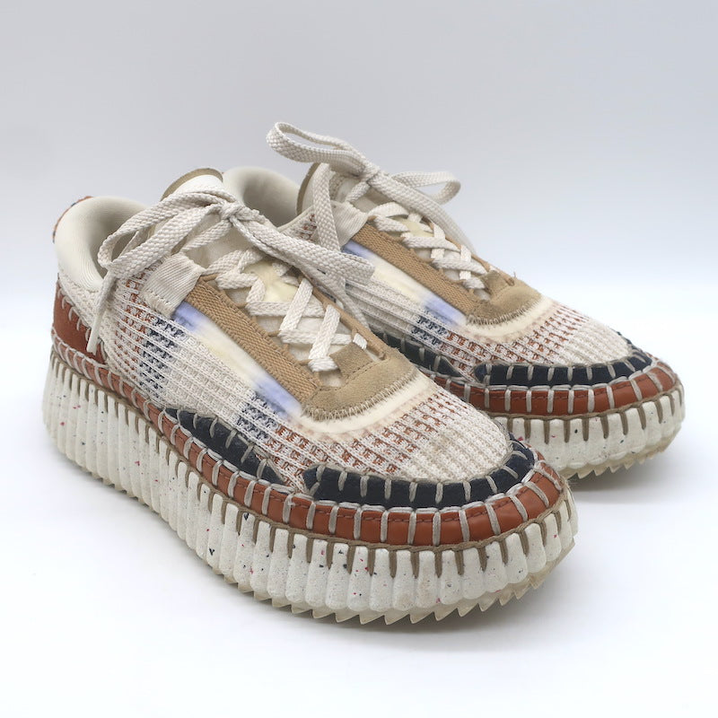 Chloe Nama Mesh Speckled-Platform Sneakers Ginger