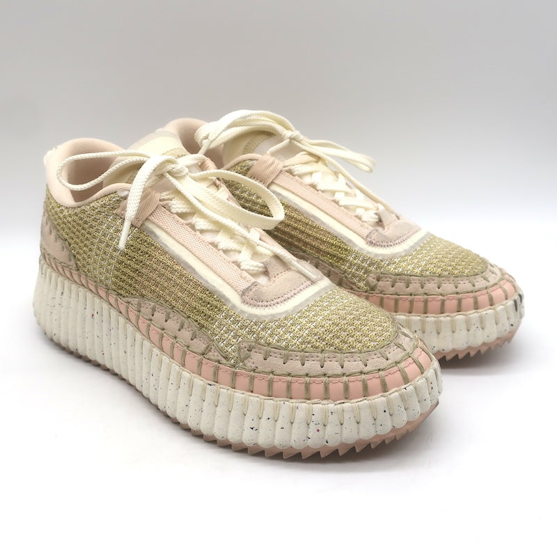 Chloe Nama Sneakers Gold Metallic Mesh &amp; Blush 