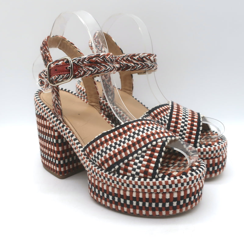 Chloe Odina Jacquard Platform Sandals Brown/White Size 36 