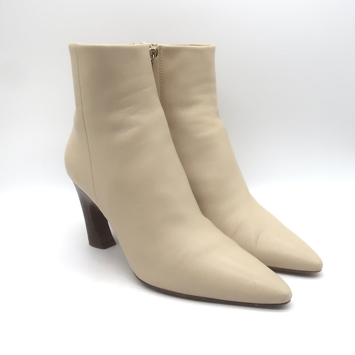 Chloe Oli Pointed Toe Ankle Boots Ivory Leather Size 39