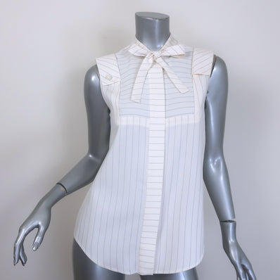 Chloe sleeveless pinstripe tie-neck button-down blouse in white (acetate-viscose-cotton), authentic pre-owned designer piece