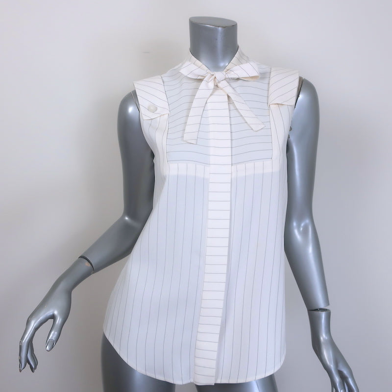 Chloe sleeveless pinstripe tie-neck button-down blouse in white (acetate-viscose-cotton), authentic pre-owned designer piece