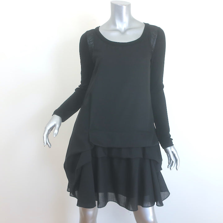 Chloe Pleated-Back Long Sleeve Draped Dress Black