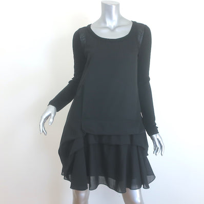 Chloe Pleated-Back Long Sleeve Draped Dress Black