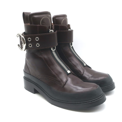 Chloe Roy Zip-Front Belted Combat Boots