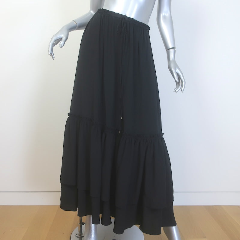 Chloe Ruffled Maxi Skirt Black Silk Crepe de Chine Size 38
