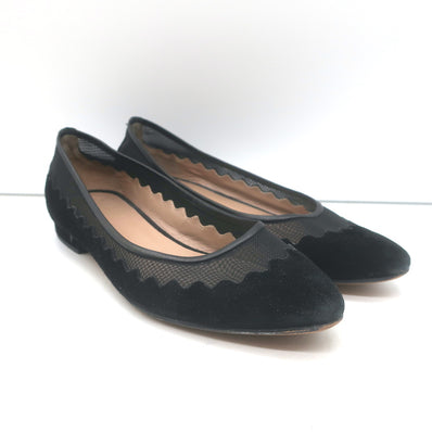Chloe Scalloped Suede & Mesh Ballet Flats Black Size 35
