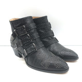 Chloe Susanna studded ankle boots in black textured leather, authentic pre-owned, gently worn.