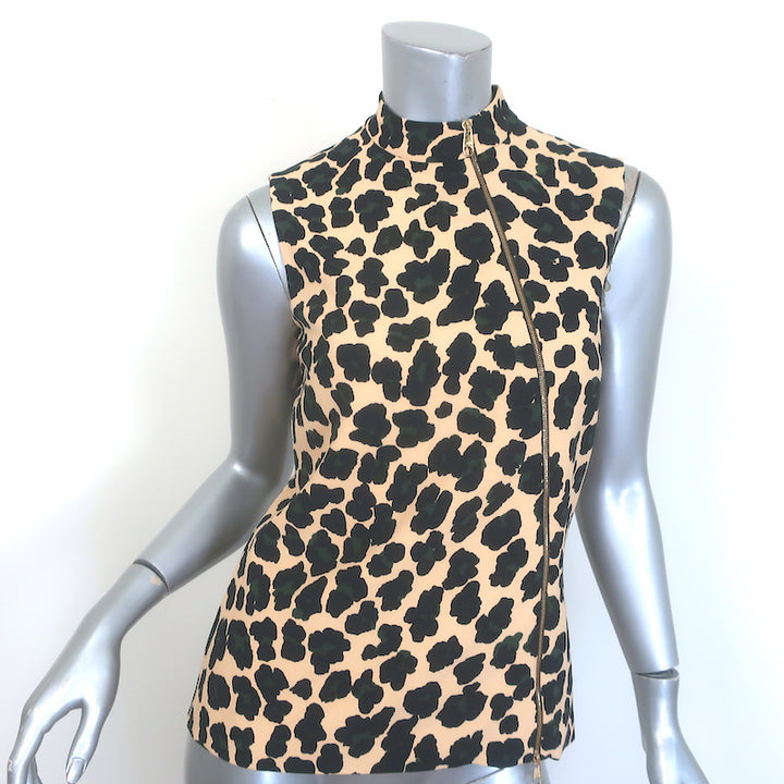 Christian Dior Asymmetric Zip-Front Top Beige Leopard 