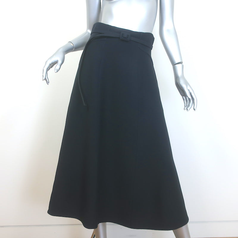 Christian Dior Belted Flared Midi Skirt Black Wool-Silk Size US 8