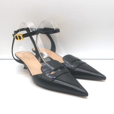 Christian Dior Boy-D Penny Loafer Pumps Black Leather Size 40 Ankle Strap Heels