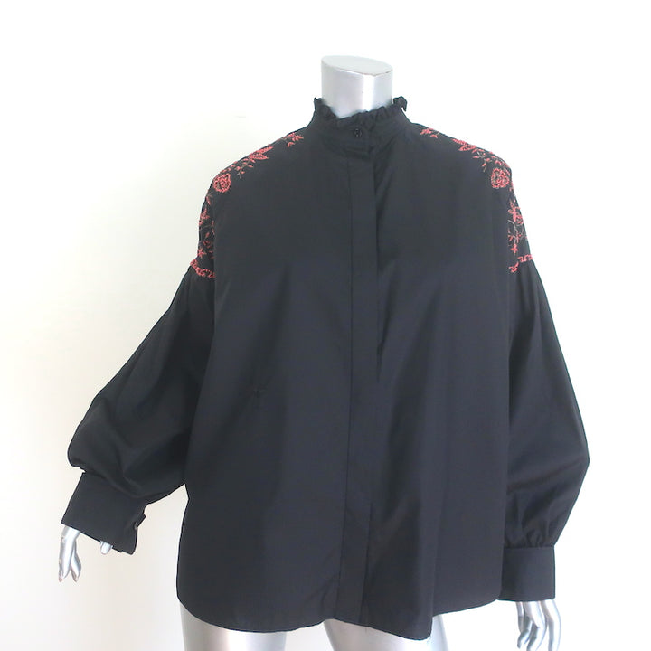 Christian Dior Butterfly Beaded &amp; Embroidered Ruffle Neck Shirt Black Size US 6